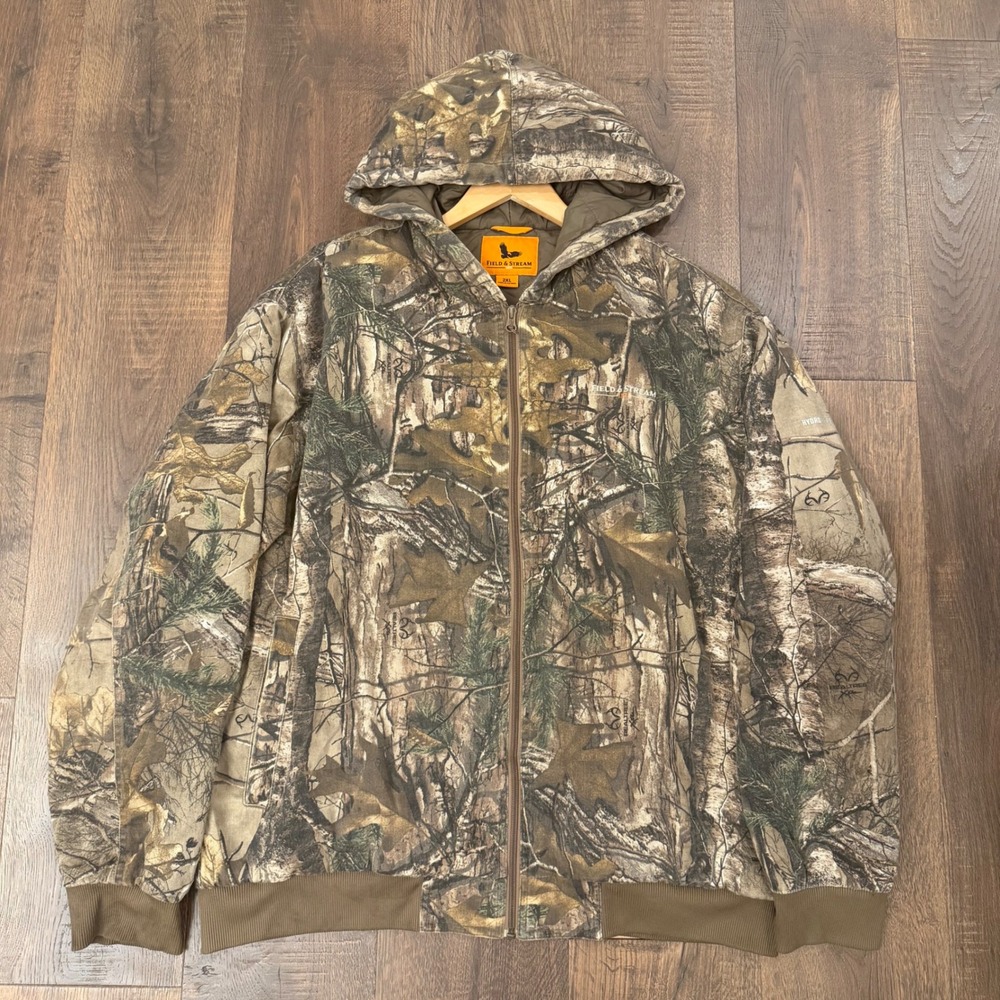 Field & Stream 1871 Mens 2XL Realtree Camo Insulated Hooded Hunting Jacket